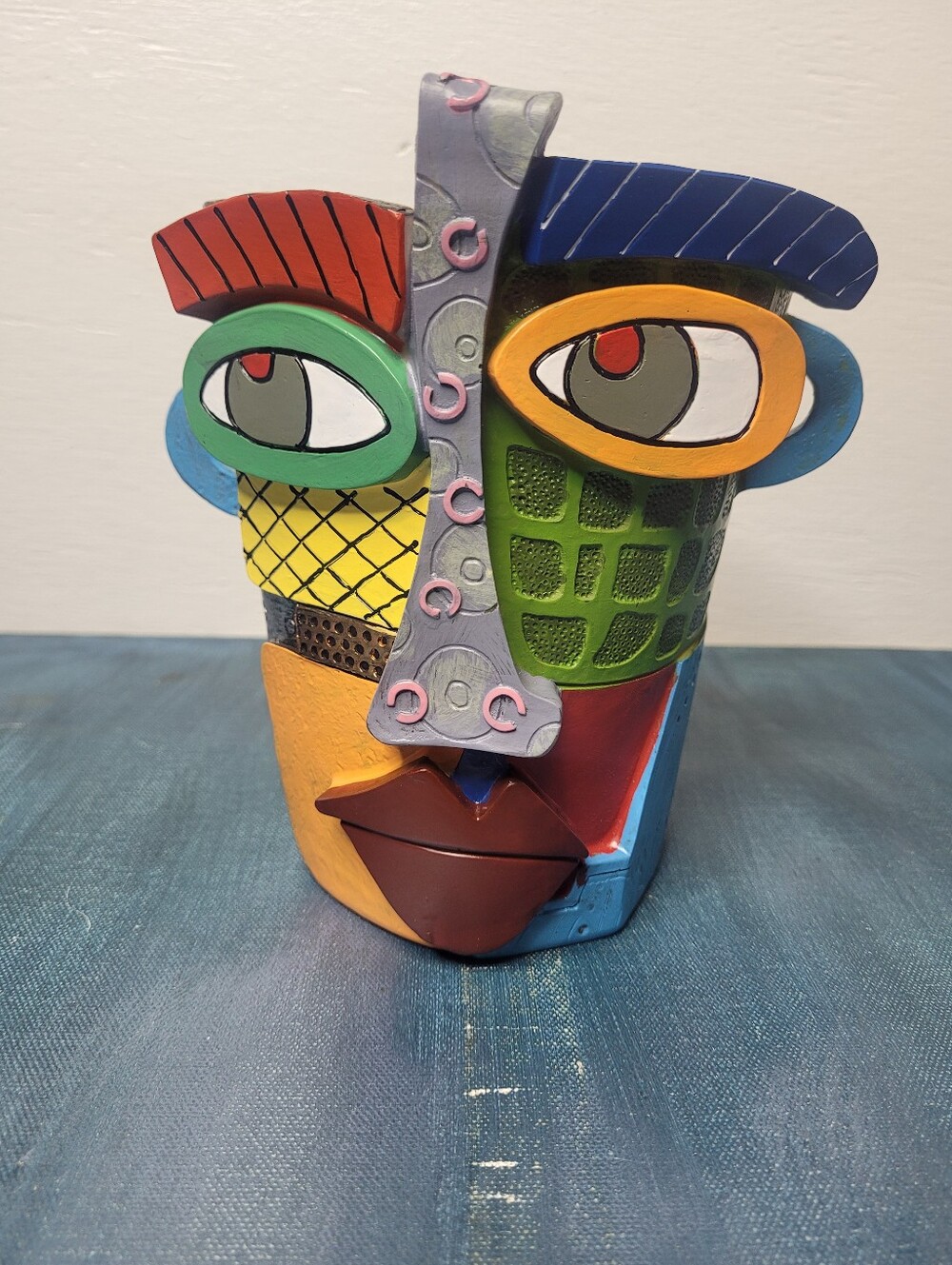 Picasso-Inspired Resin Face Planter, Embellished 7"  Decor